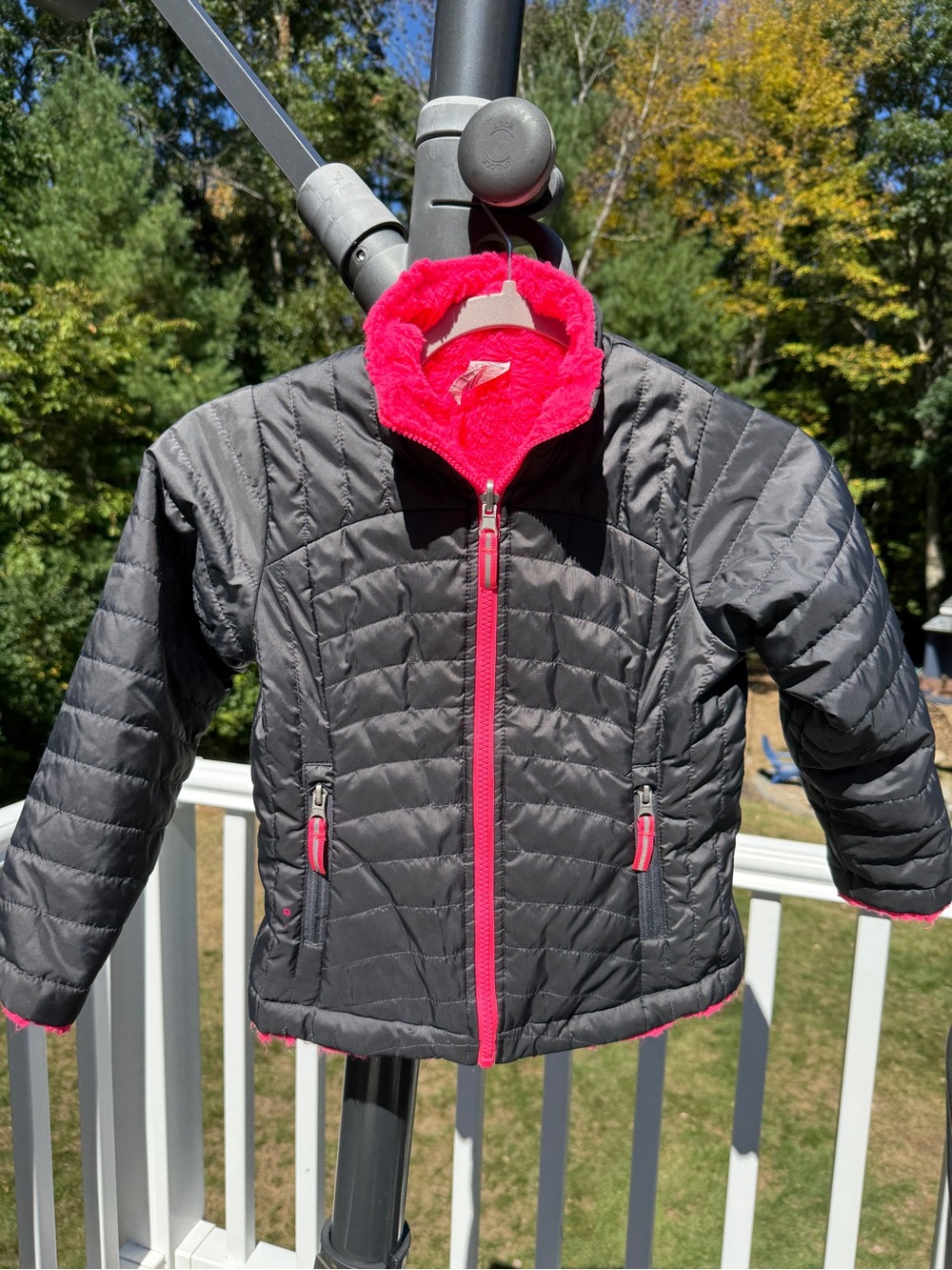 C9 by Champion Reversible Gray Puffer Jacket with Pink faux fur interior
